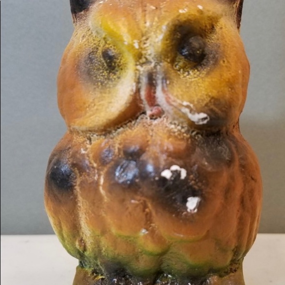 Antique Painted Chalkware Owl